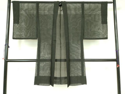 平和屋着物▽長羽織　スリーシーズン　春夏秋　塵除け　黒色　ロング丈　正絹　逸品　DABF3610op
