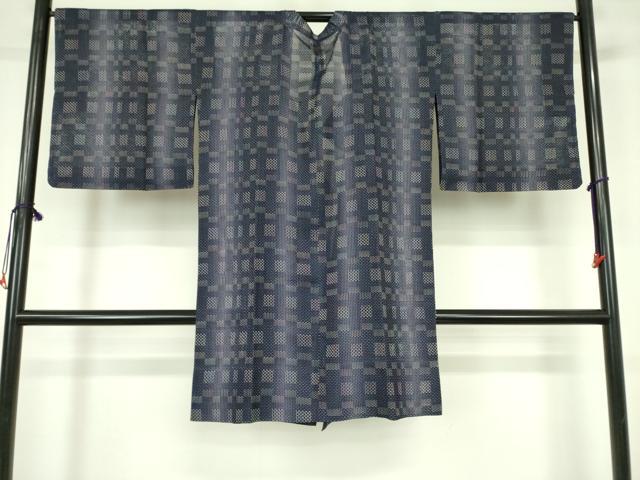平和屋着物▽道行コート　スリーシーズン　春夏秋　塵除け　格子　ロング丈　正絹　逸品　DABF3611op