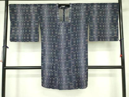 平和屋着物▽道行コート　スリーシーズン　春夏秋　塵除け　格子　ロング丈　正絹　逸品　DABF3611op