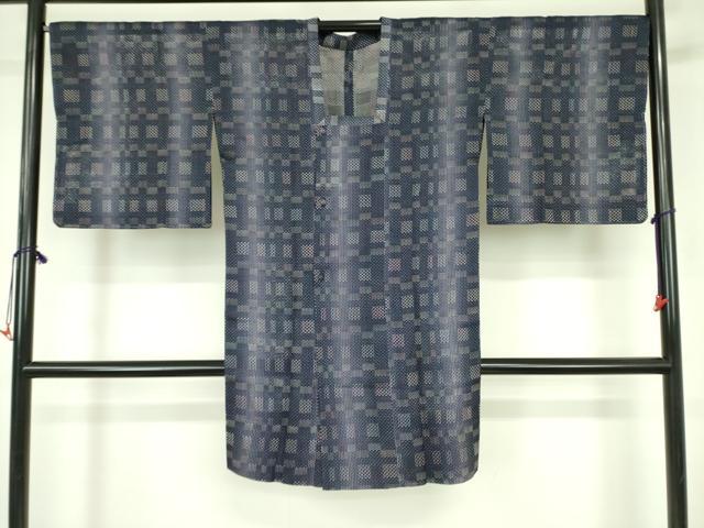 平和屋着物▽道行コート　スリーシーズン　春夏秋　塵除け　格子　ロング丈　正絹　逸品　DABF3611op