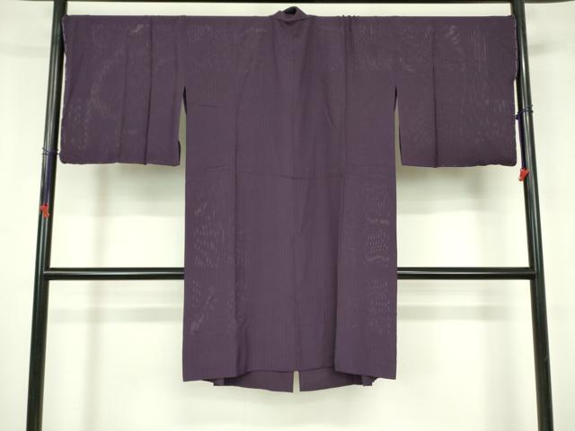 平和屋着物▽道中着　スリーシーズン　春夏秋　塵除け　縦絽　五泉　滅紫色　ロング丈　反端付き　正絹　逸品　DABF3613op