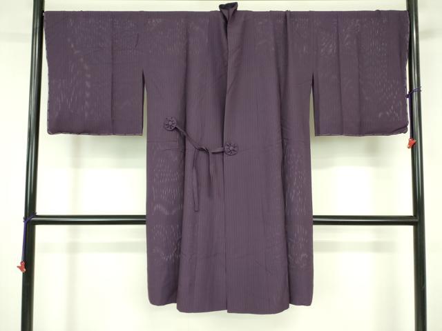 平和屋着物▽道中着　スリーシーズン　春夏秋　塵除け　縦絽　五泉　滅紫色　ロング丈　反端付き　正絹　逸品　DABF3613op