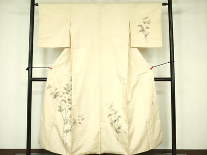 平和屋着物●訪問着　作家物　手描き　紬地　草花文　正絹　逸品　DABF3623op