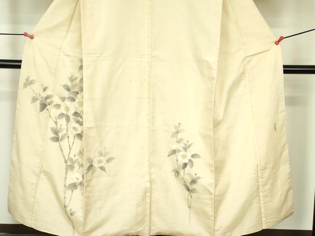 平和屋着物●訪問着　作家物　手描き　紬地　草花文　正絹　逸品　DABF3623op