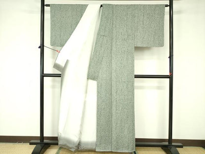 平和屋着物●名門　藤娘きぬたや　杢目絞り　小紋　草葉文　正絹　逸品　DABF3631op