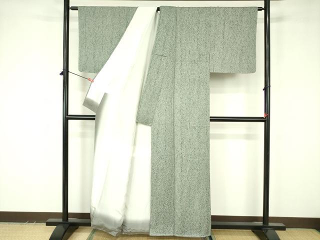 平和屋着物●名門　藤娘きぬたや　杢目絞り　小紋　草葉文　正絹　逸品　DABF3631op