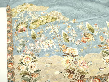 平和屋着物●豪華色留袖　刺繍　動物風景花文　金彩　正絹　逸品　DABF3633op