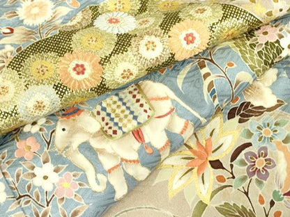 平和屋着物●豪華色留袖　刺繍　動物風景花文　金彩　正絹　逸品　DABF3633op