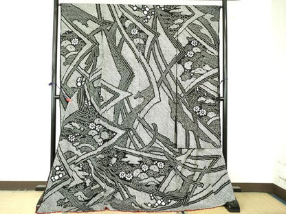 平和屋着物●豪華振袖　総絞り　草花文　黒地　仮絵羽　逸品　未使用　DABF3641op