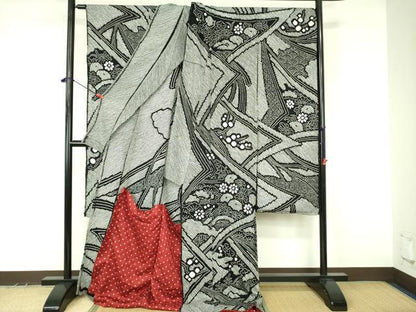 平和屋着物●豪華振袖　総絞り　草花文　黒地　仮絵羽　逸品　未使用　DABF3641op