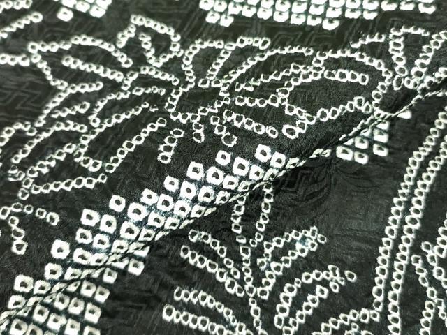 平和屋着物●豪華振袖　総絞り　草花文　黒地　仮絵羽　逸品　未使用　DABF3641op