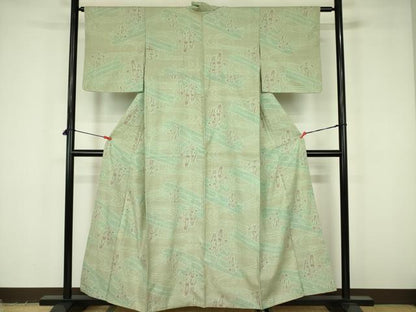 平和屋着物●本場結城紬　110亀甲　流水文　杜若　カキツバタ　正絹　逸品　DABF3642op