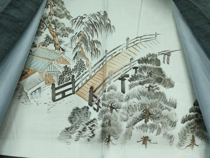 平和屋着物●男性　紬　アンサンブル　長羽織・長襦袢(無双仕立て)セット　鉄御納戸色　正絹　逸品　DABF3644op