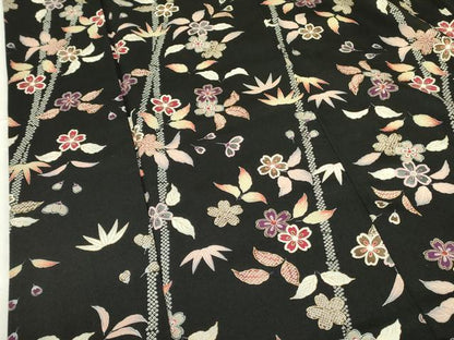 平和屋着物●上質な小紋　枝桜文　黒地　金彩　鬼しぼ縮緬　正絹　逸品　DABF3645op