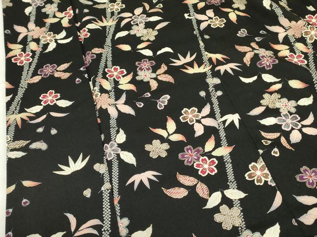 平和屋着物●上質な小紋　枝桜文　黒地　金彩　鬼しぼ縮緬　正絹　逸品　DABF3645op