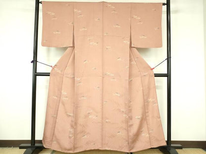 平和屋着物▽小紋　単衣　流水笹の葉文　さんび謹製　洗える着物　DABF3646op
