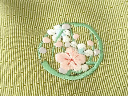 平和屋着物▽小紋　単衣　抹茶色　ワンポイント刺繍　洗える着物　DABF3650op