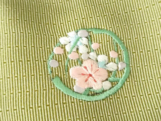 平和屋着物▽小紋　単衣　抹茶色　ワンポイント刺繍　洗える着物　DABF3650op