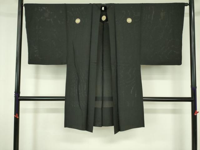 平和屋着物▽男性　黒紋付羽織　スリーシーズン　春夏秋　塵除け　絽　正絹　逸品　DABF3651op
