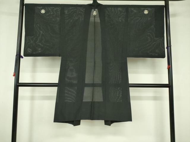 平和屋着物▽男性　黒紋付羽織　スリーシーズン　春夏秋　塵除け　絽　正絹　逸品　DABF3653op