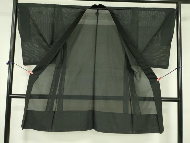 平和屋着物▽男性　黒紋付羽織　スリーシーズン　春夏秋　塵除け　絽　正絹　逸品　DABF3653op