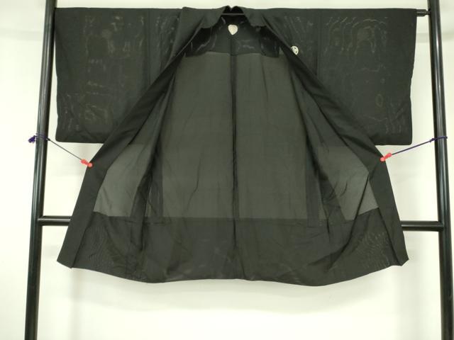平和屋着物▽男性　黒紋付羽織　スリーシーズン　春夏秋　塵除け　絽　正絹　逸品　DABF3654op