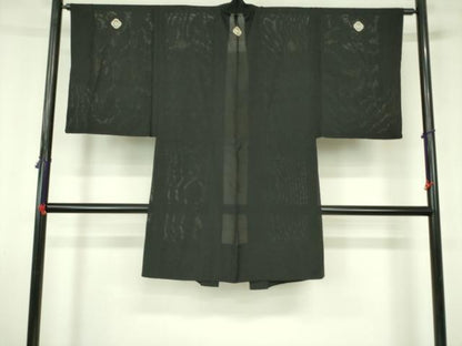 平和屋着物▽男性　黒紋付羽織　スリーシーズン　春夏秋　塵除け　絽　正絹　逸品　DABF3655op
