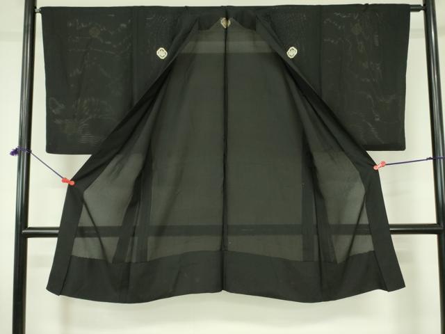 平和屋着物▽男性　黒紋付羽織　スリーシーズン　春夏秋　塵除け　絽　正絹　逸品　DABF3655op