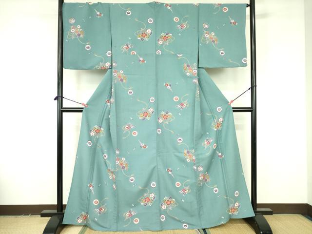 平和屋着物▽小紋　単衣　草花文　洗える着物　DABF3656op