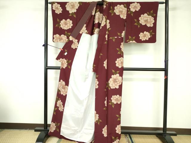 平和屋着物▽小紋　単衣　草花文　ロング丈　洗える着物　DABF3657op