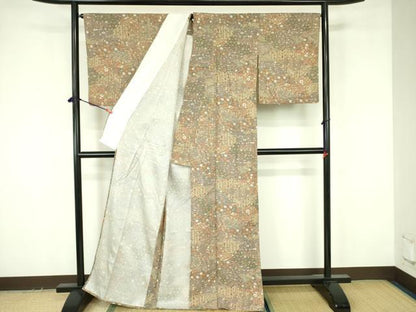 平和屋着物▽小紋　単衣　更紗花文　洗える着物　DABF3663op