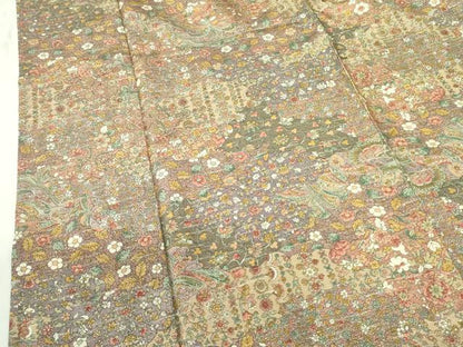 平和屋着物▽小紋　単衣　更紗花文　洗える着物　DABF3663op