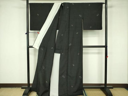 平和屋着物▽上質な紬　単衣　丸文　正絹　逸品　DABF3665op
