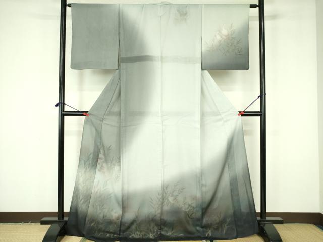 平和屋着物▽訪問着　単衣　無双　紗×絽　白鷺 シロサギ　暈し染め　金彩　ロング丈　正絹　逸品　DABF3666op
