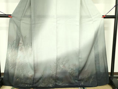 平和屋着物▽訪問着　単衣　無双　紗×絽　白鷺 シロサギ　暈し染め　金彩　ロング丈　正絹　逸品　DABF3666op