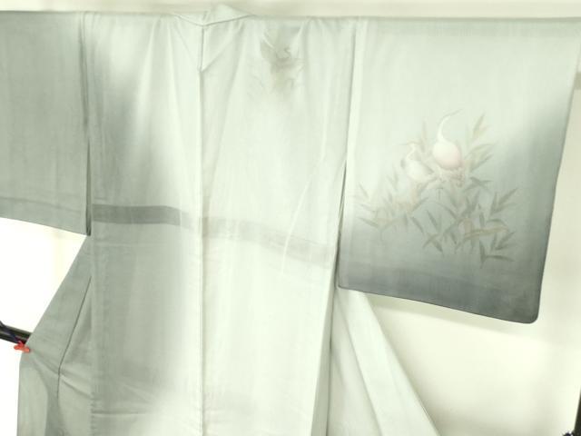 平和屋着物▽訪問着　単衣　無双　紗×絽　白鷺 シロサギ　暈し染め　金彩　ロング丈　正絹　逸品　DABF3666op