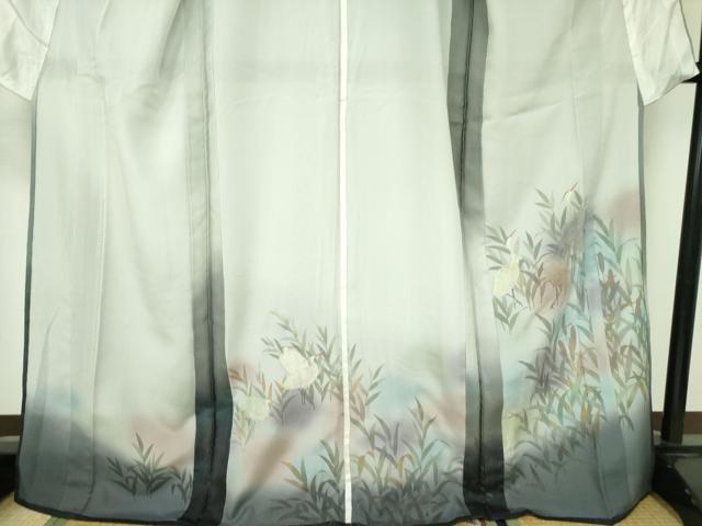 平和屋着物▽訪問着　単衣　無双　紗×絽　白鷺 シロサギ　暈し染め　金彩　ロング丈　正絹　逸品　DABF3666op