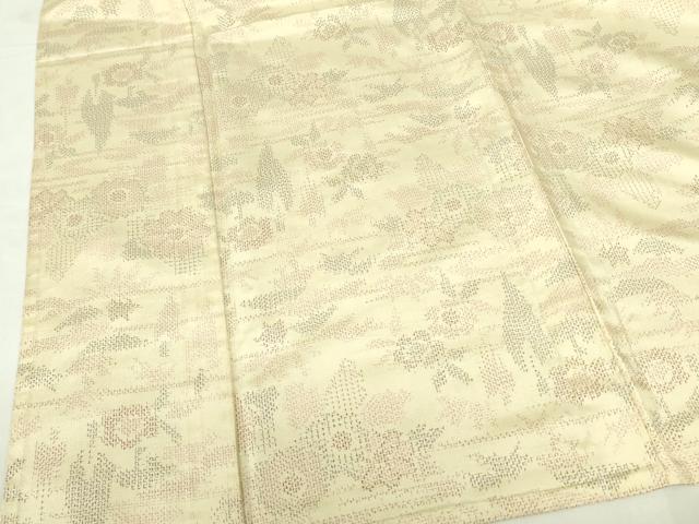 平和屋着物▽上質な紬　単衣　草花文　正絹　逸品　DABF3670op
