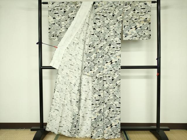 平和屋着物▽上質な小紋　単衣　扇面宝尽くし花文　正絹　逸品　DABF3673op