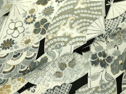 平和屋着物▽上質な小紋　単衣　扇面宝尽くし花文　正絹　逸品　DABF3673op