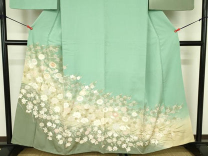 平和屋着物●訪問着　駒刺繍　枝梅　草花　暈し染め　金彩　正絹　逸品　DABF3679op