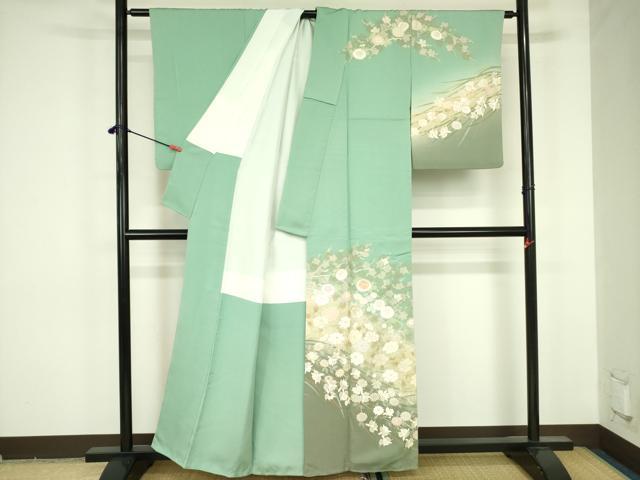 平和屋着物●訪問着　駒刺繍　枝梅　草花　暈し染め　金彩　正絹　逸品　DABF3679op