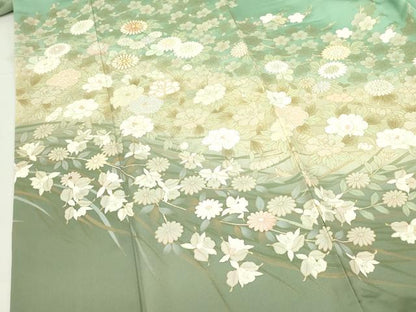 平和屋着物●訪問着　駒刺繍　枝梅　草花　暈し染め　金彩　正絹　逸品　DABF3679op