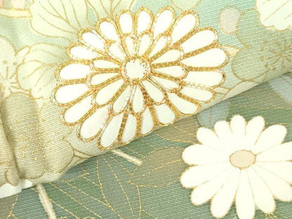 平和屋着物●訪問着　駒刺繍　枝梅　草花　暈し染め　金彩　正絹　逸品　DABF3679op