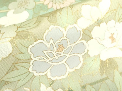 平和屋着物●訪問着　駒刺繍　枝梅　草花　暈し染め　金彩　正絹　逸品　DABF3679op