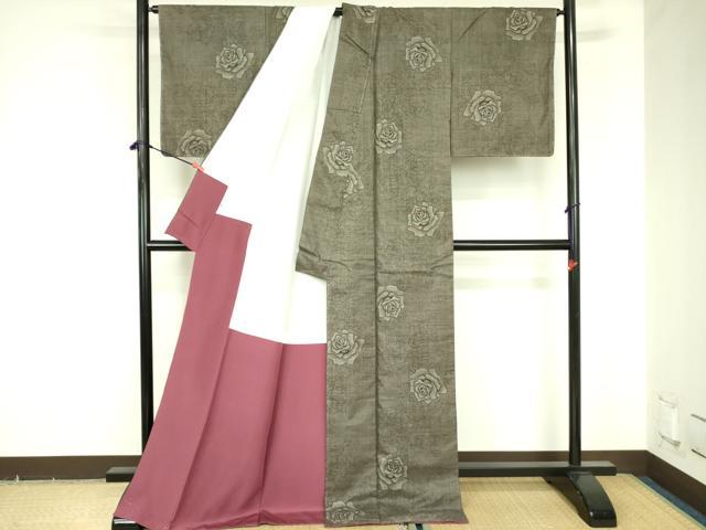 平和屋着物●本場大島紬　9マルキ　薔薇　バラ　そごう百貨店扱い　ロング丈　正絹　逸品　未使用　DABF3682op