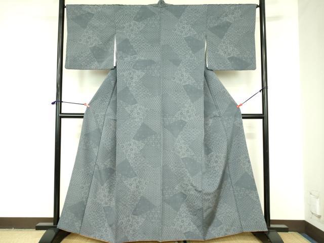 平和屋着物●上質なお召　160亀甲　切嵌花唐草文　正絹　逸品　DABF3683op