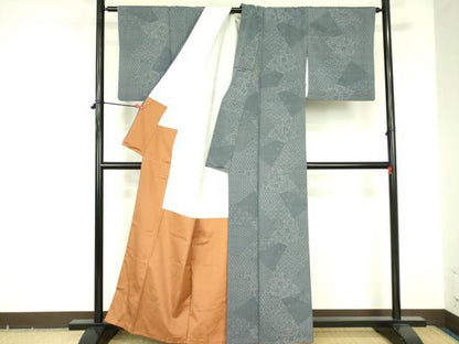 平和屋着物●上質なお召　160亀甲　切嵌花唐草文　正絹　逸品　DABF3683op