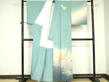 平和屋着物●金彩友禅　卓越技能者・名工・和田光正　訪問着　御所車花文　暈し染め　金銀彩　正絹　逸品　DABF3684op