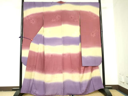 平和屋着物●パリコレクション　ファッションモデル・デザイナー　山口小夜子　振袖　草花地紋　暈し染め　正絹　逸品　DABF3685op
